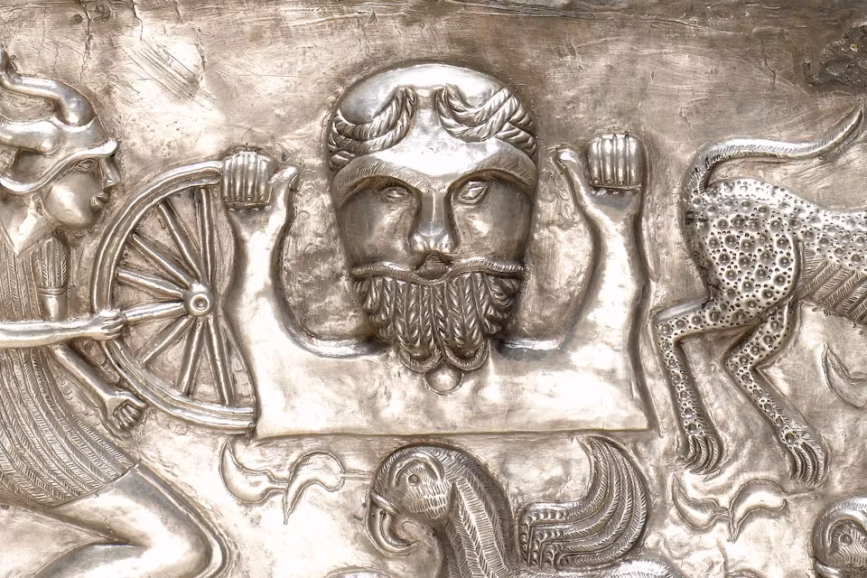 Taranis Celtic god of Thunder on Gundestrup Cauldron