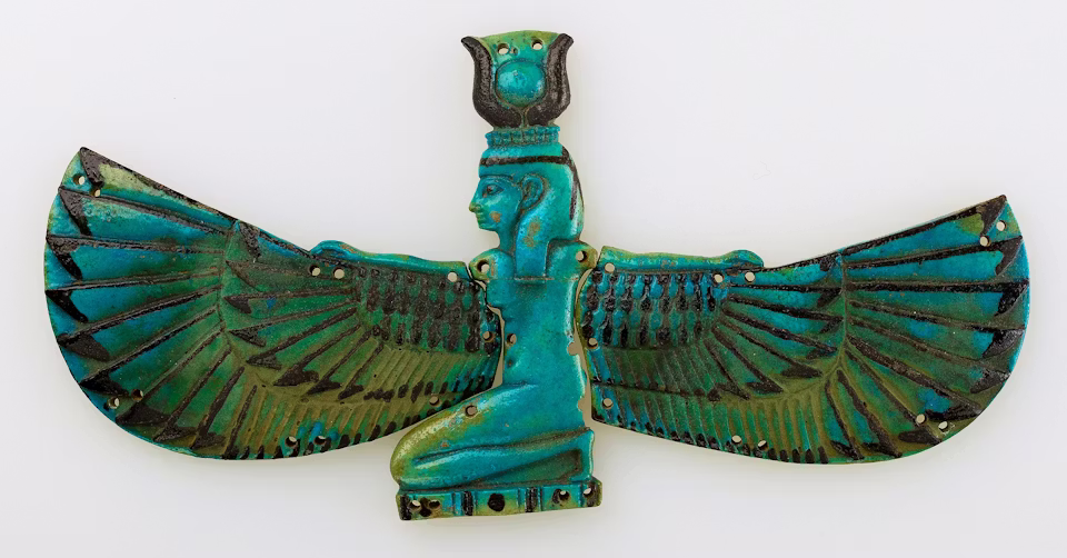 Faience amulet of Nut as a winged goddess